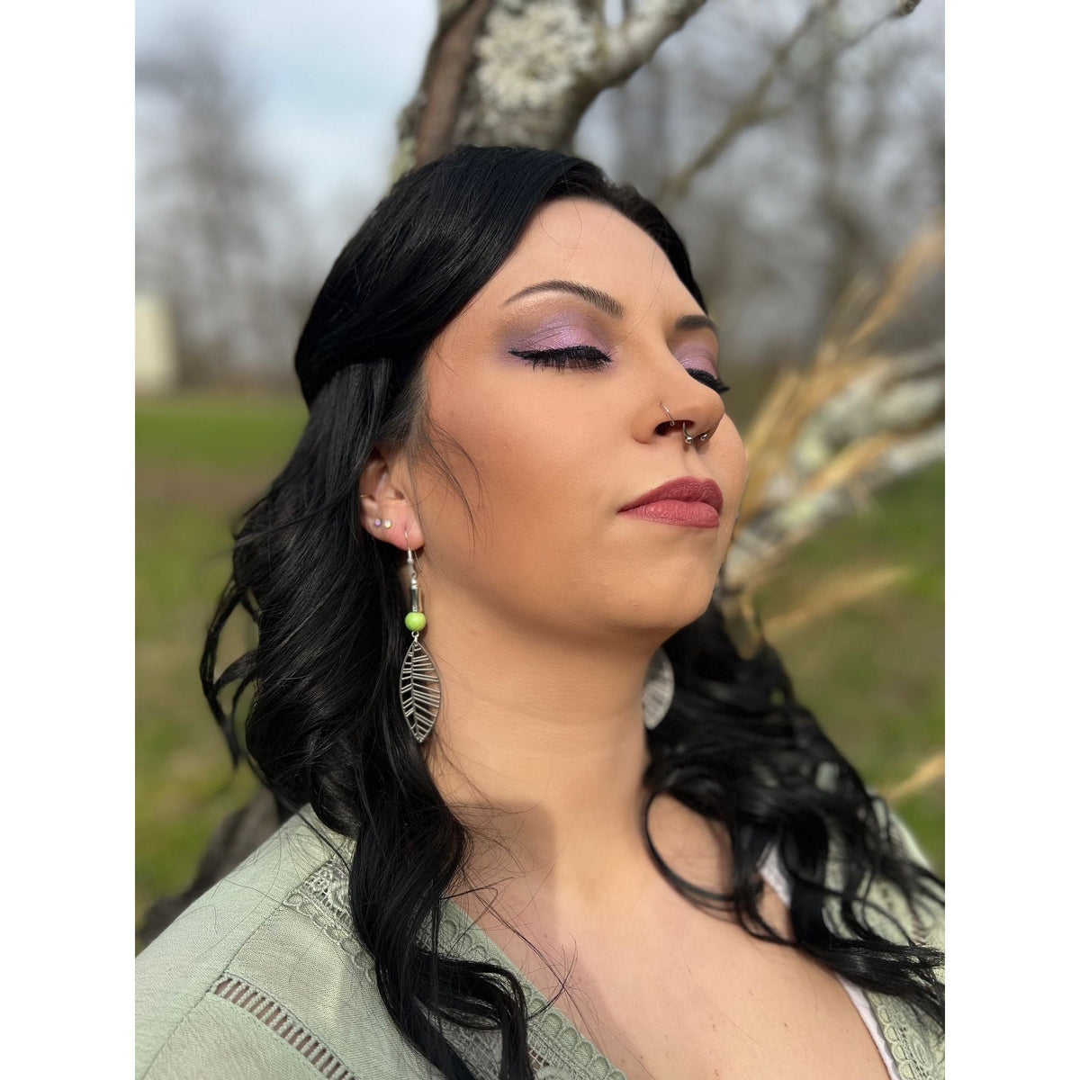 Chartreuse Silver Leaf Earrings