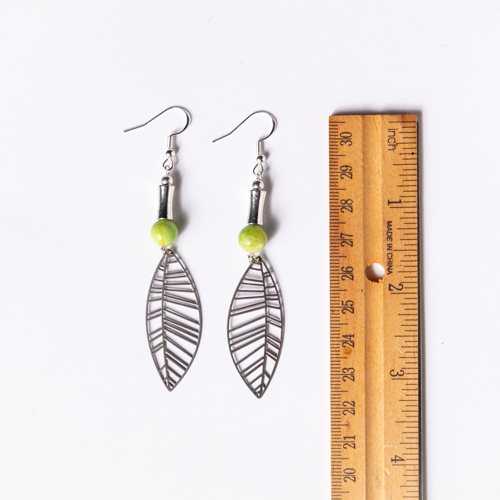 Chartreuse Silver Leaf Earrings