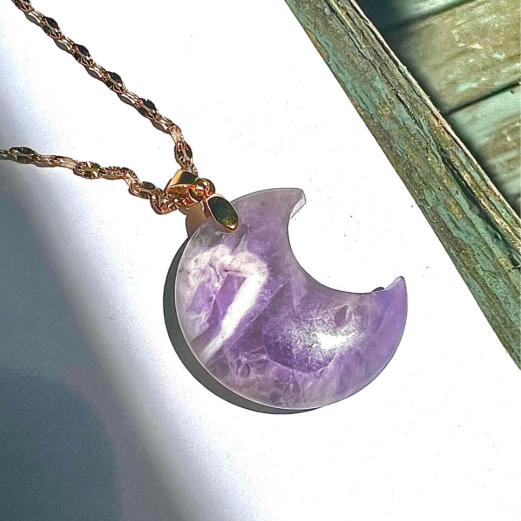 Crescent Moon Pendant Necklace featuring Dream Amethyst – February Birthstone Collection by Kinley Jewelry