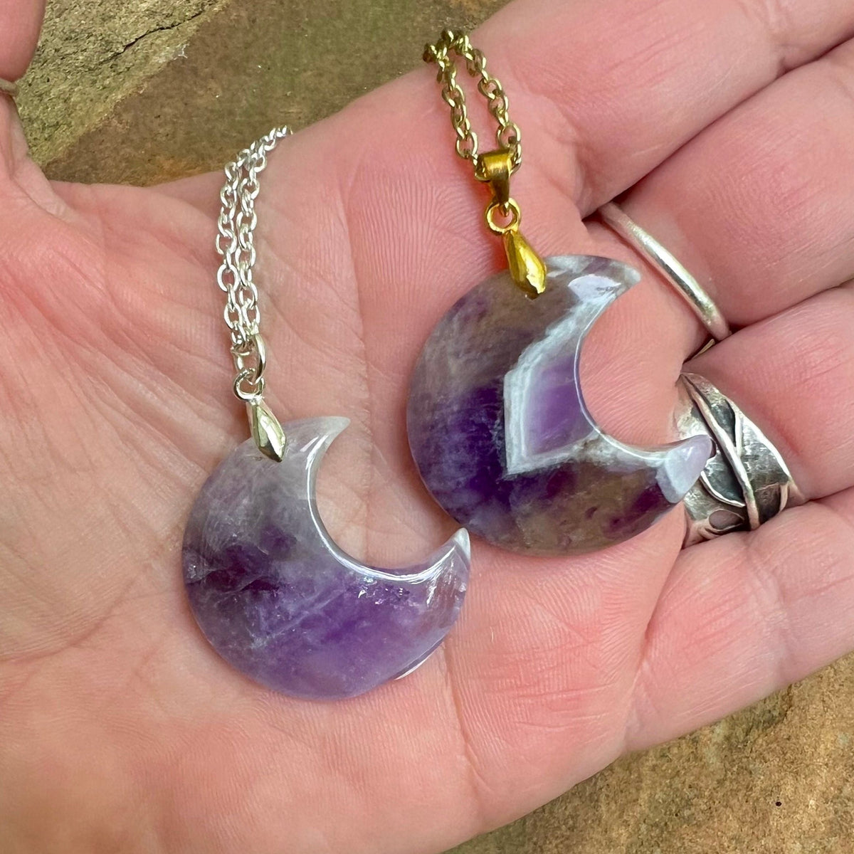 Crescent Moon Pendant Necklace featuring Dream Amethyst – February Birthstone Collection by Kinley Jewelry