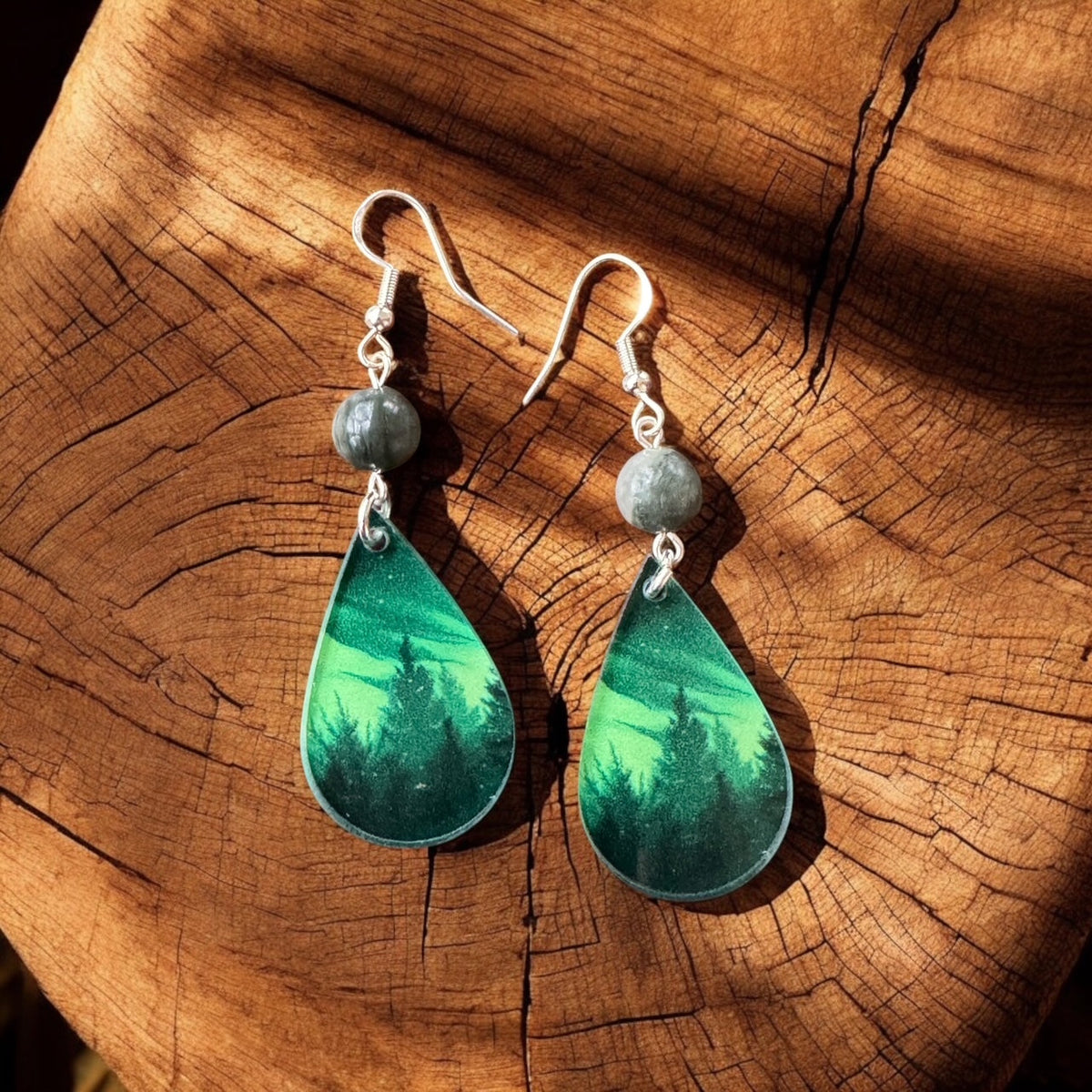 Emerald Forest Earrings – Nature-Inspired Jewelry Featuring Aurora Borealis Design by Kinley Jewelry