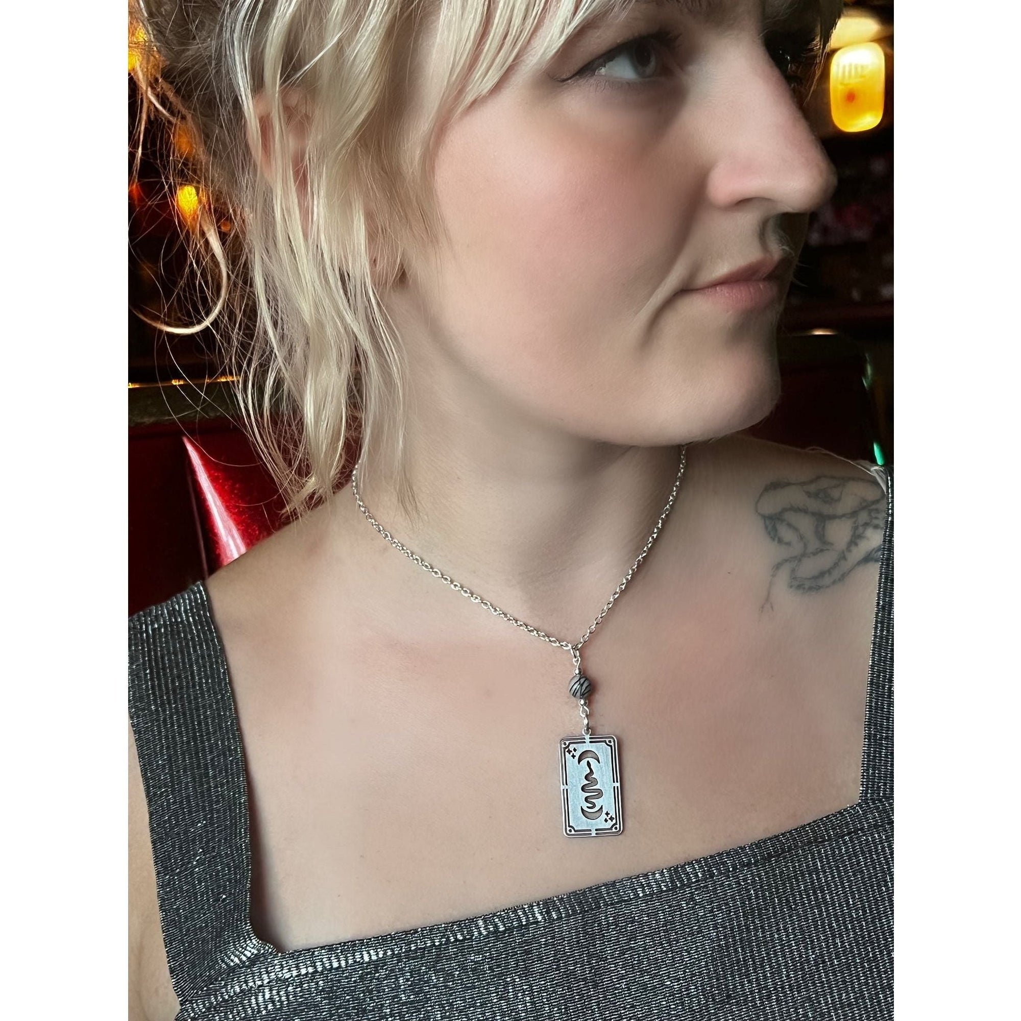 Luna Serpent Tarot Card Necklace