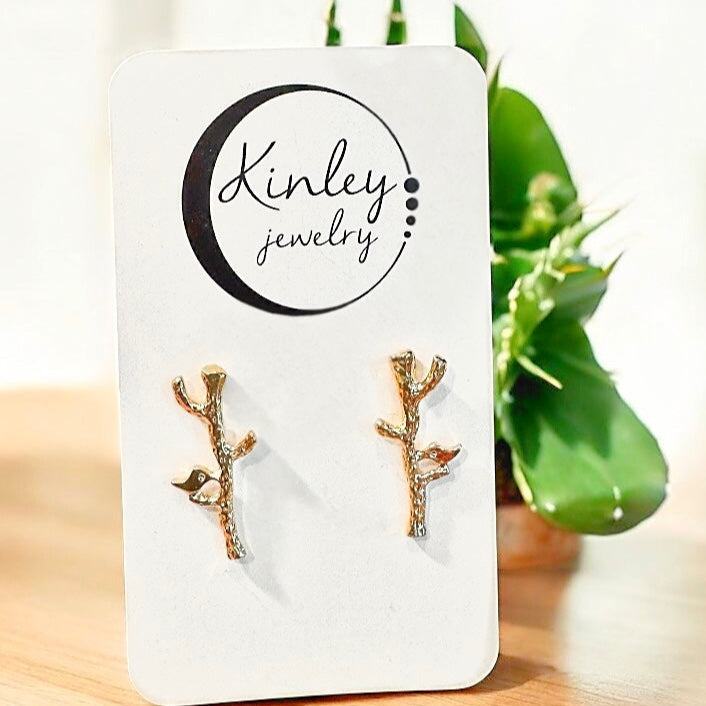 Tree Song Gold Post Earrings