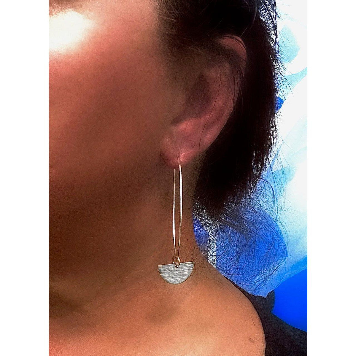 Modern Oval Hoops with Half Moon Charms