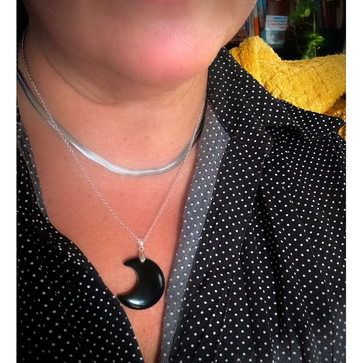 Black Obsidian Crescent Moon Necklace