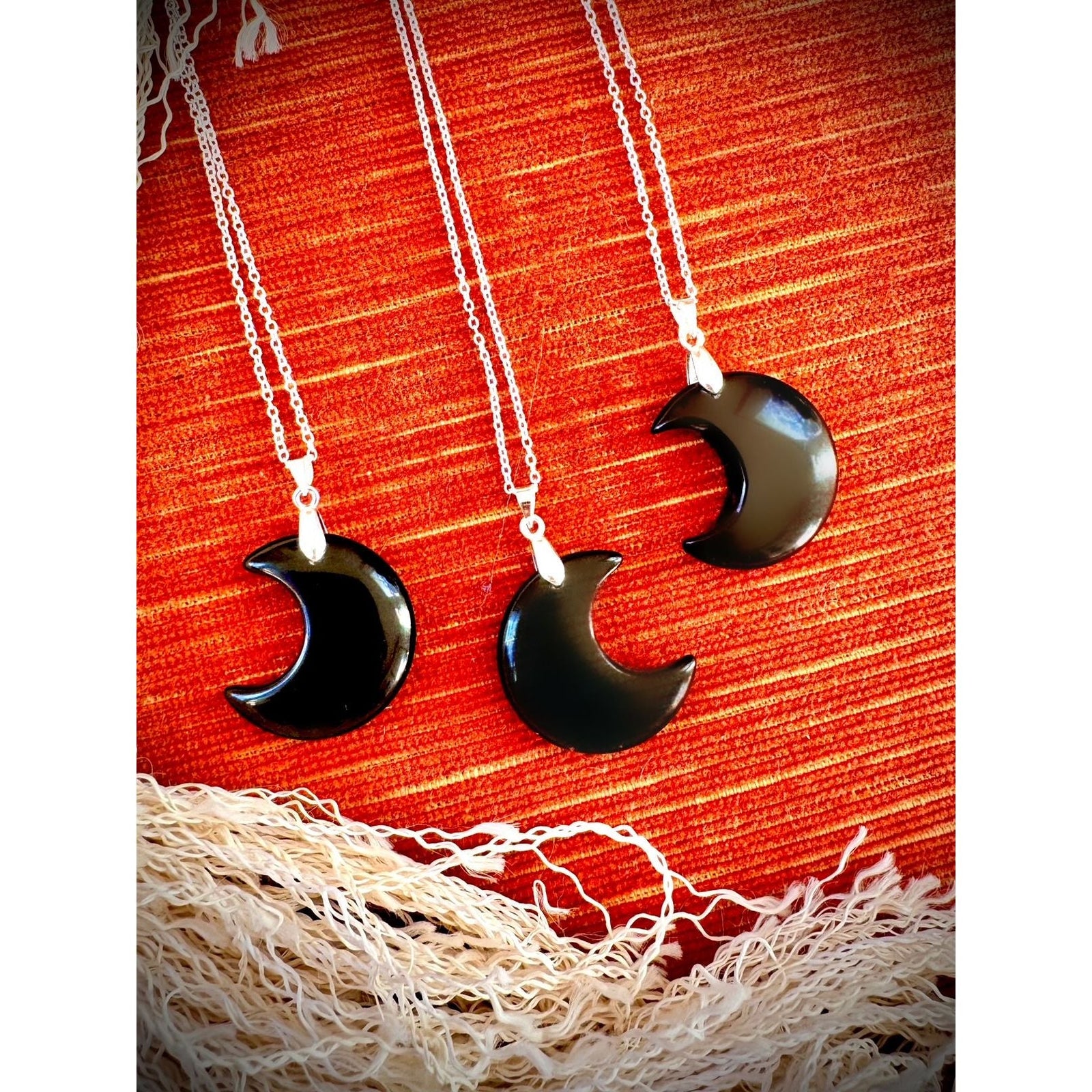 Black Obsidian Crescent Moon Necklace
