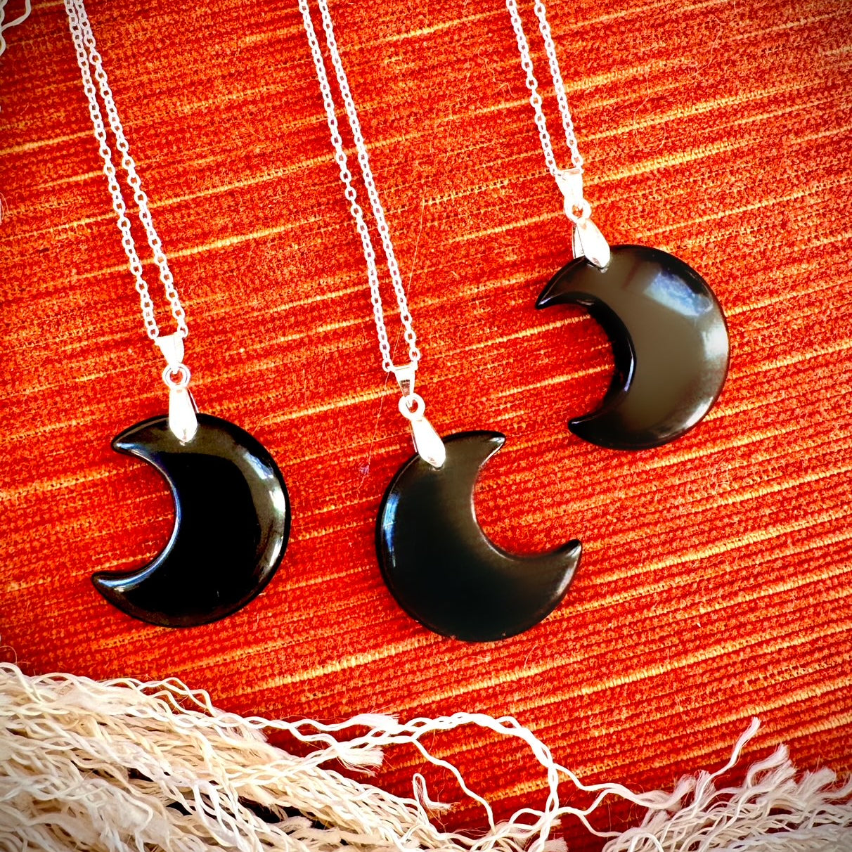 Black Obsidian Crescent Moon Necklace