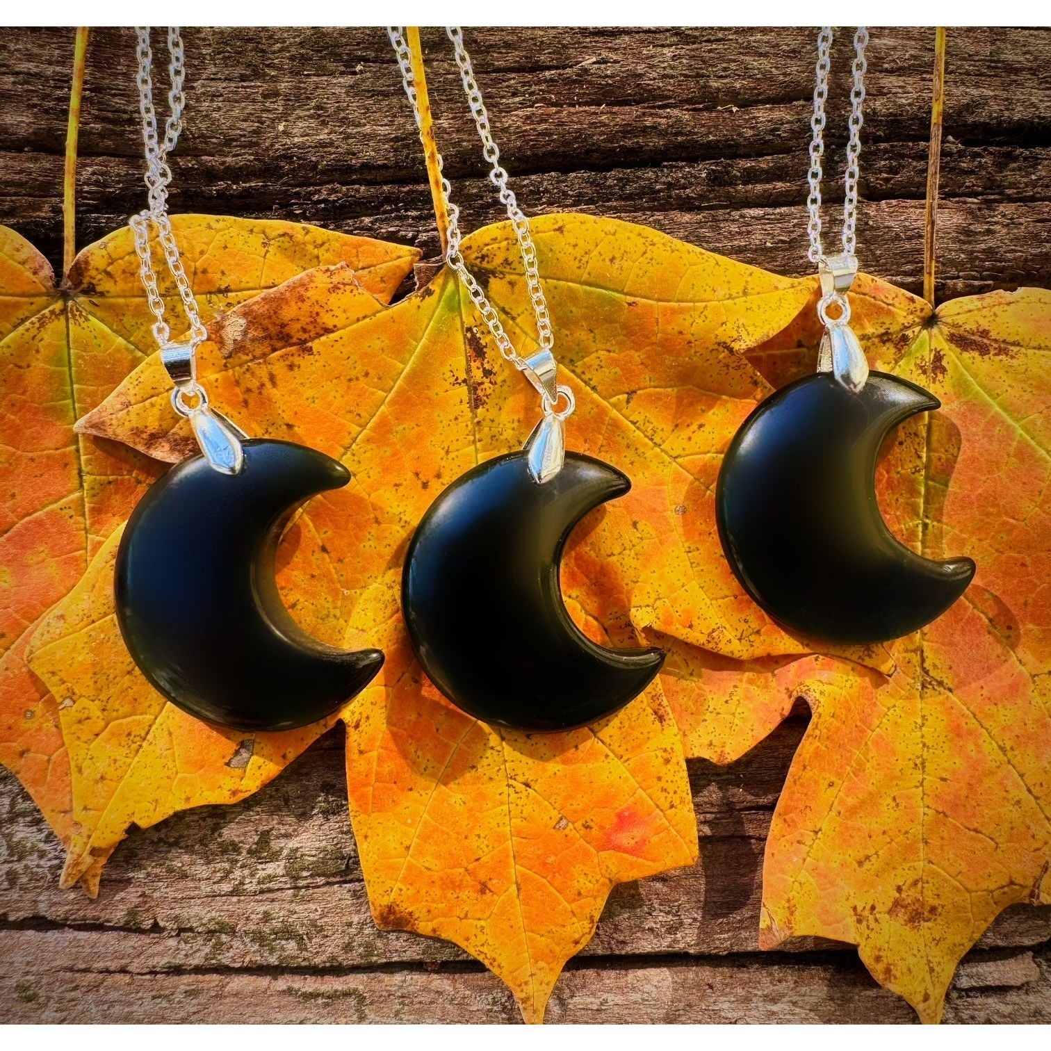Black Obsidian Crescent Moon Necklace