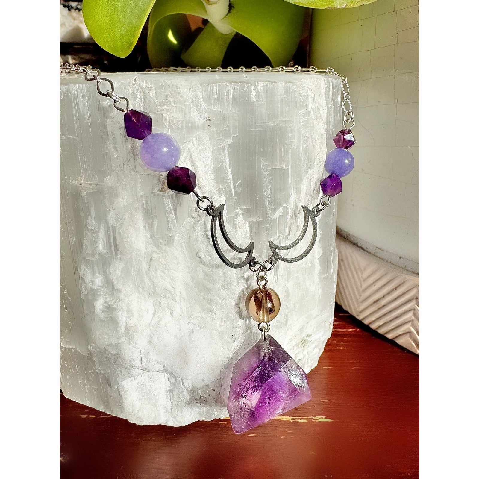 Handcrafted Amethyst Specimen Moon Necklace – February Birthstone Jewelry by Kinley Jewelry