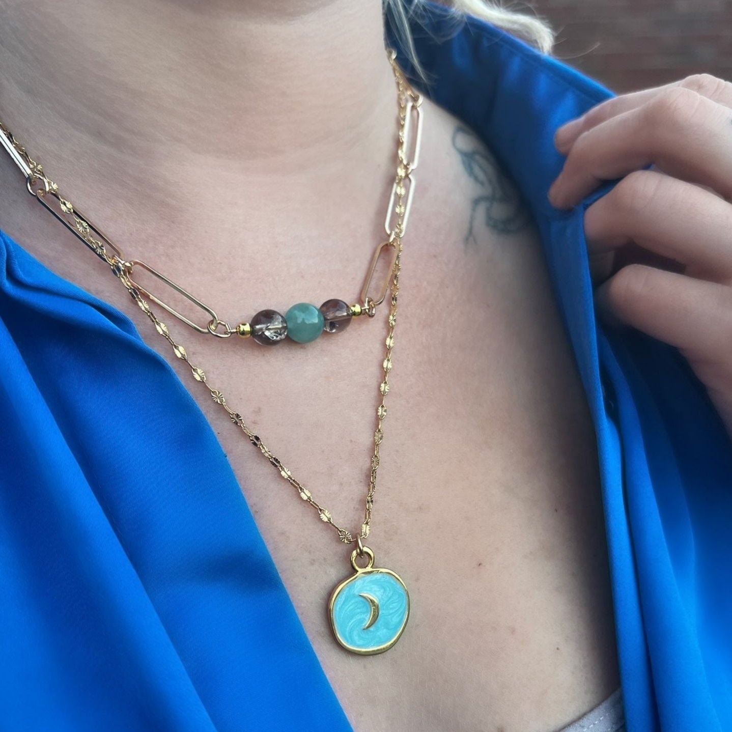 Smoky Quartz & Amazonite Triple Bead Necklace