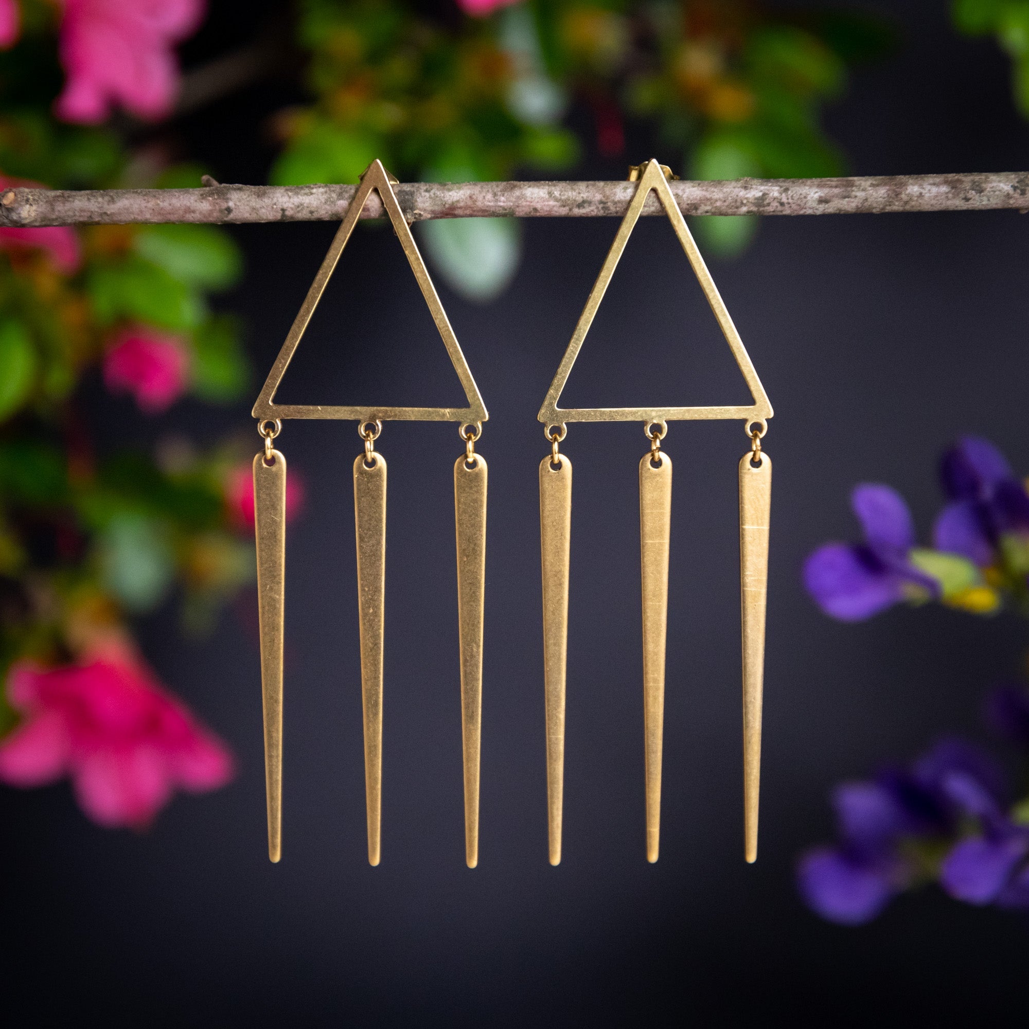 Golden Triangle Dangle Post Earrings