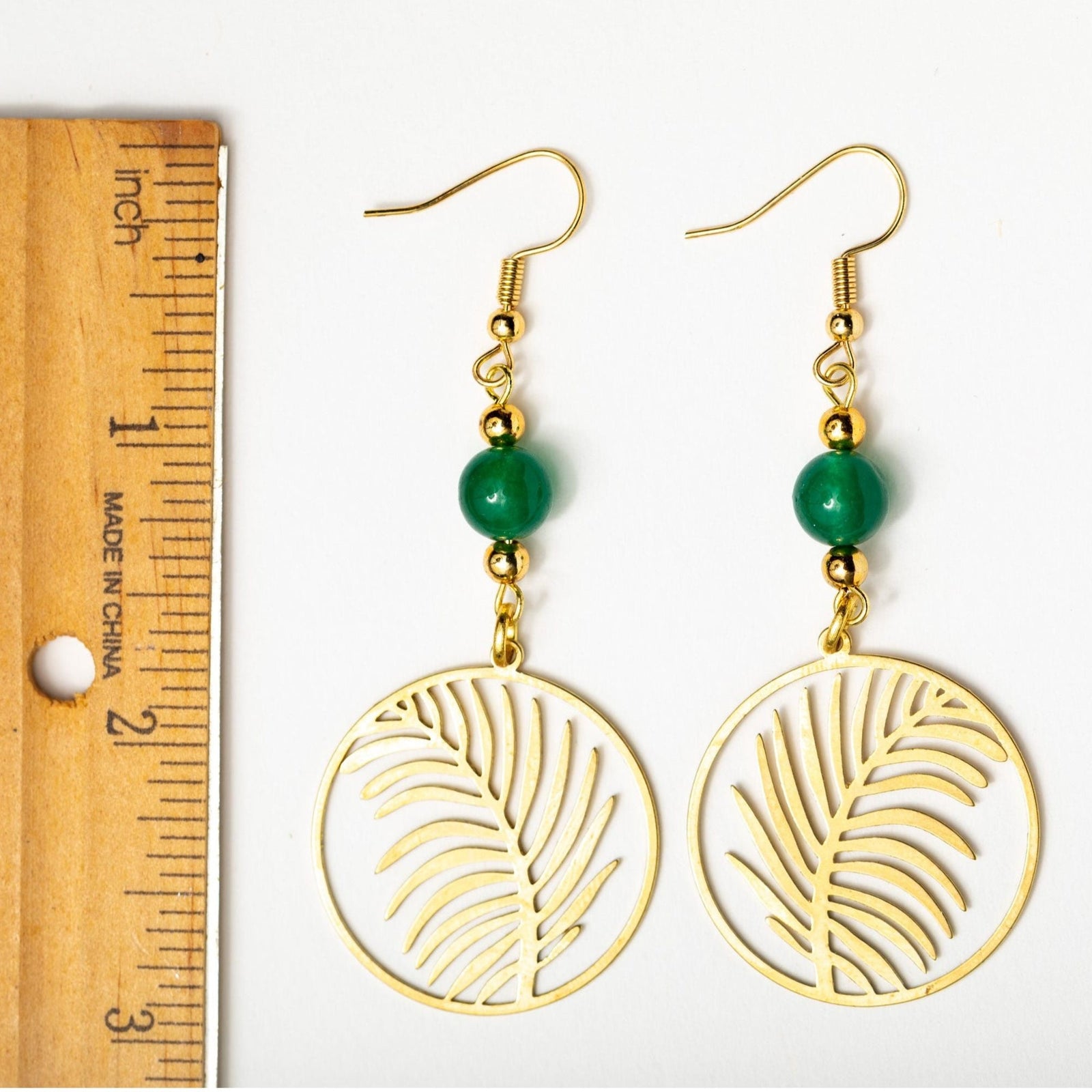 Majesty Palm Leaves with Green Jade Earrings