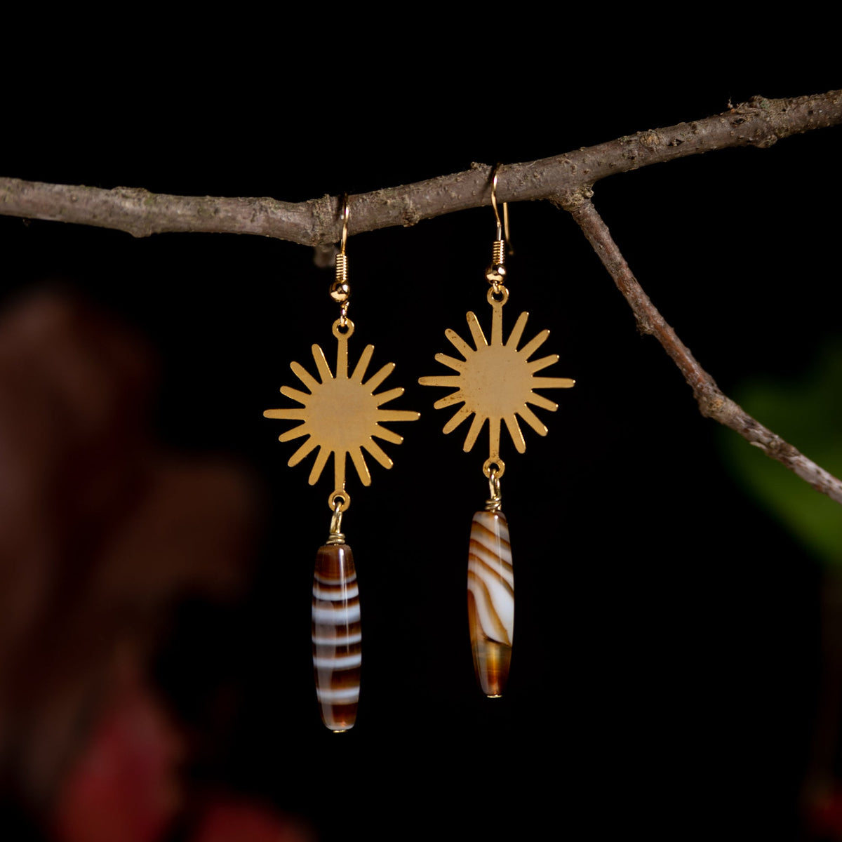 Banded Agate Sunburst Earrings