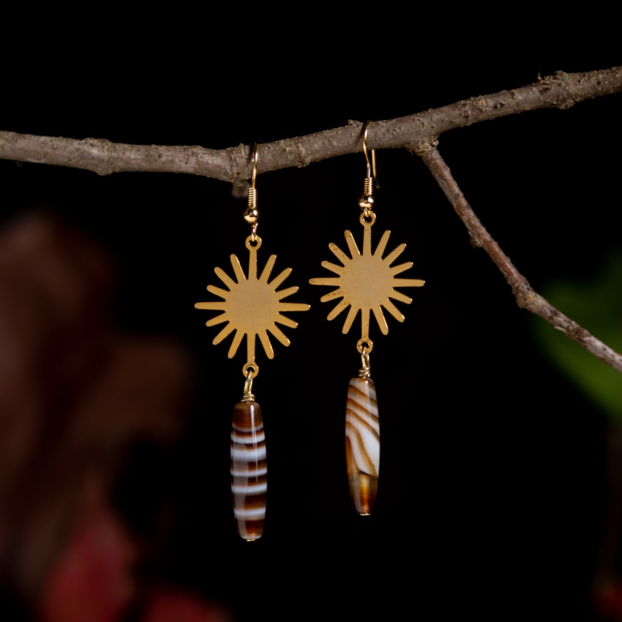 Banded Agate Sunburst Earrings