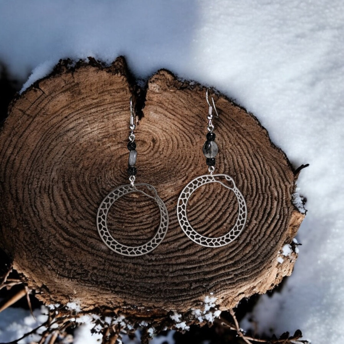 Ouroboros Earrings with Rutile Quartz