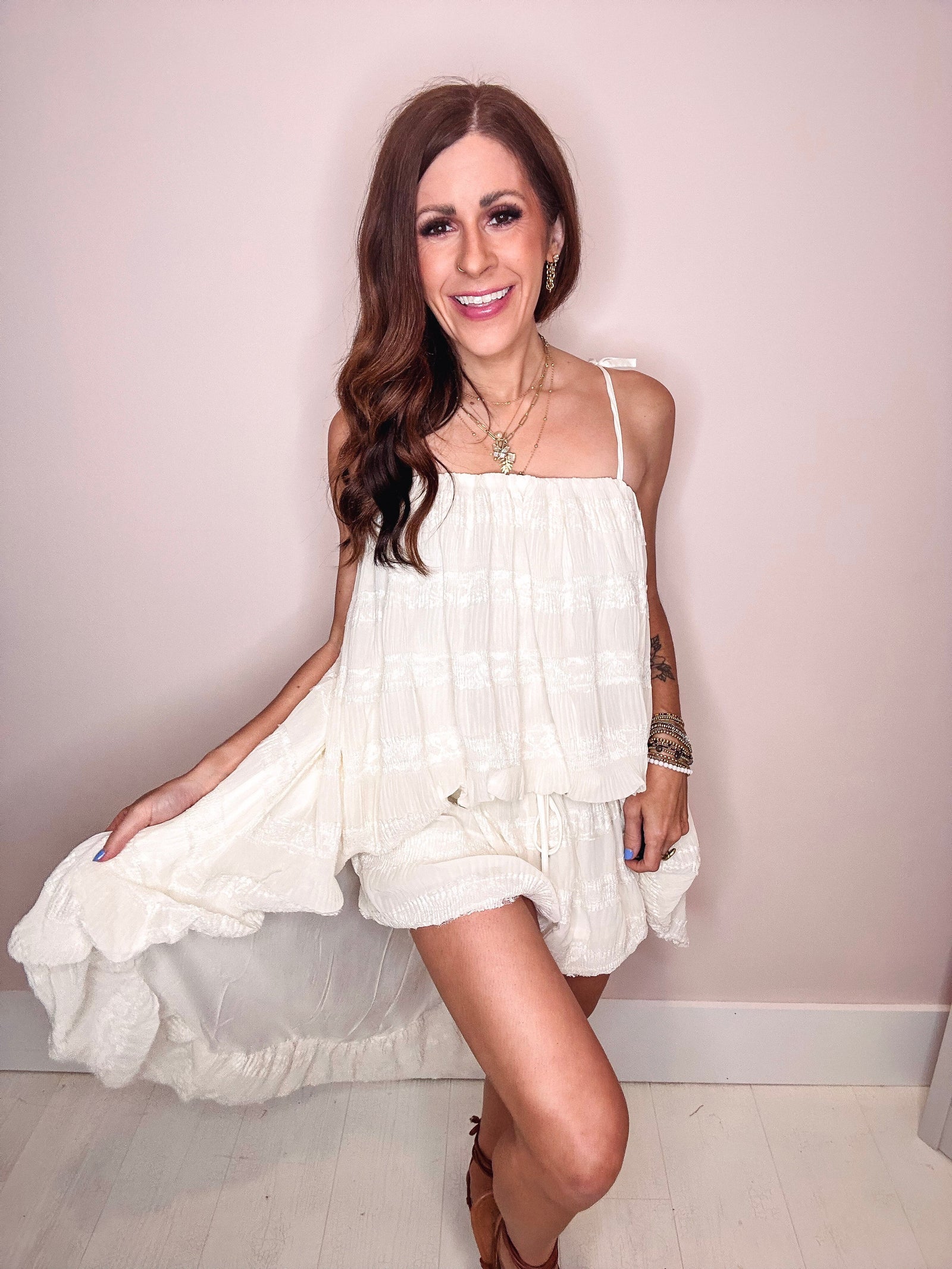 The Tyra High Low Bubble Hem Cami And Shorts Set