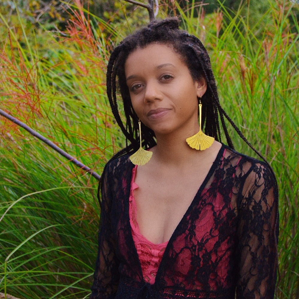 Shiny Gold Huge Gingko Leaf Earrings