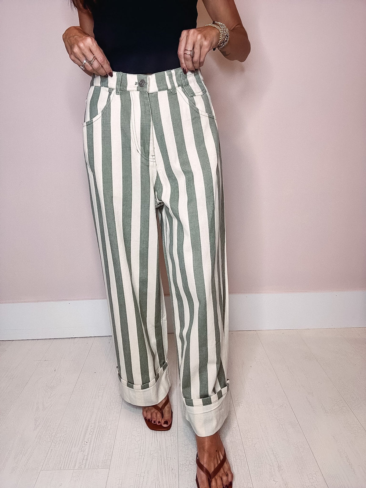 Big Top Striped Cuff Hem Barrel Jeans
