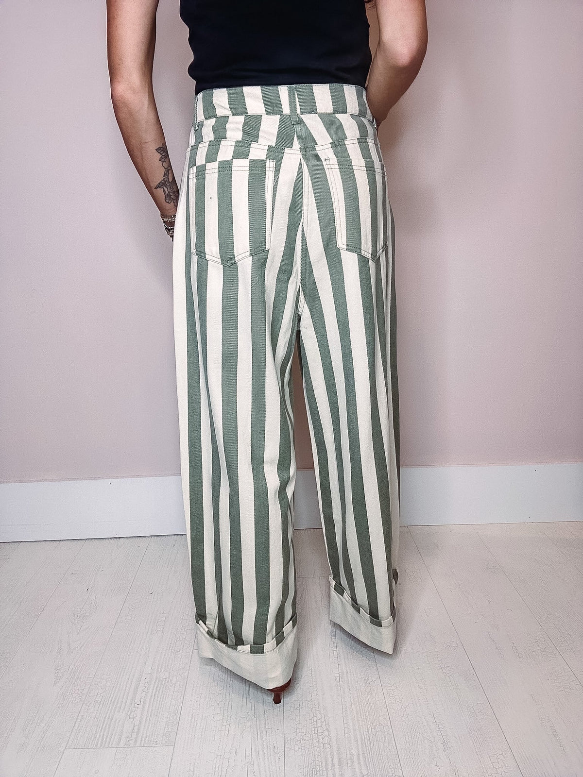Big Top Striped Cuff Hem Barrel Jeans