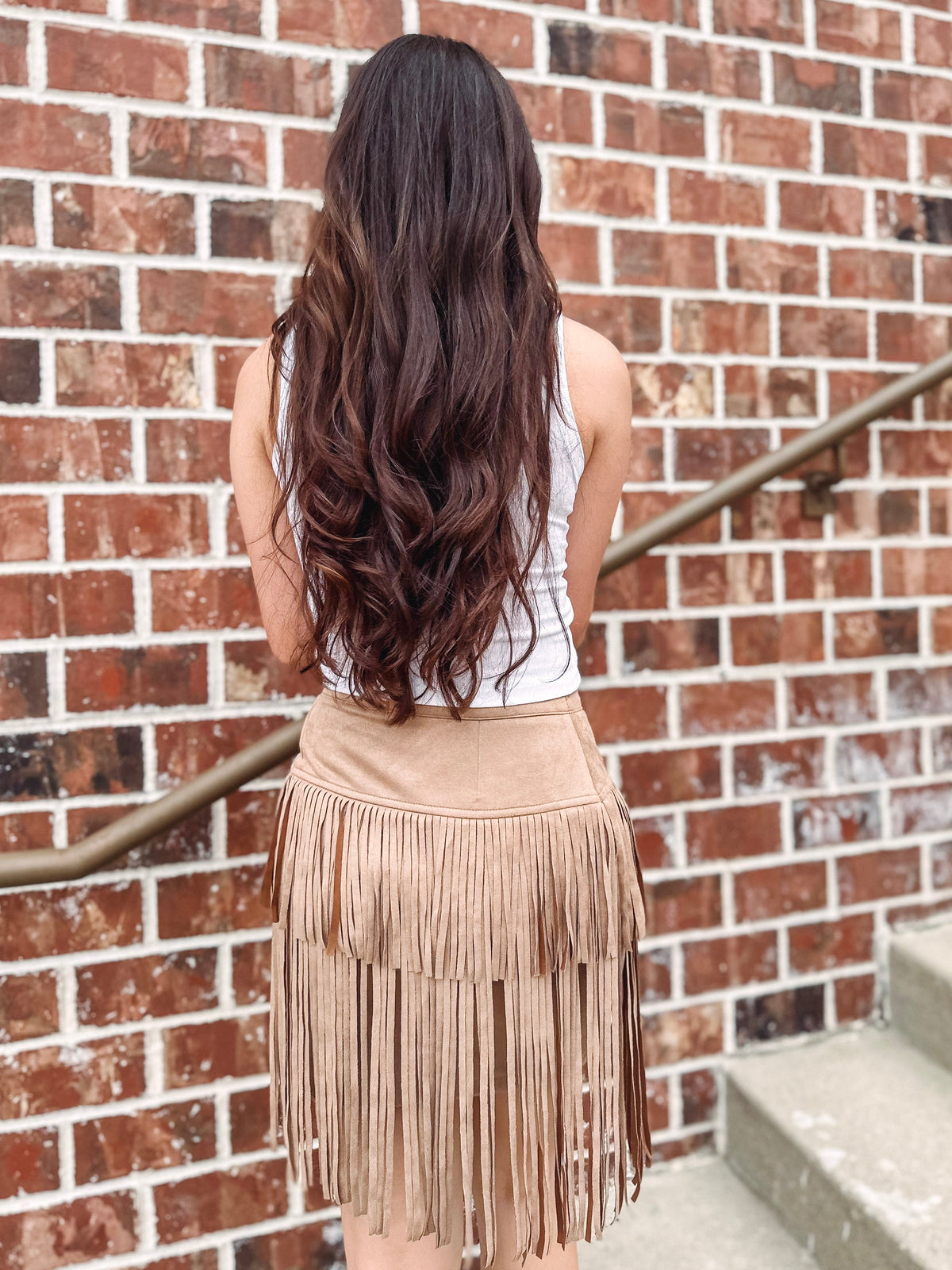 Boot Scootin' Tiered Fringe Mini Skirt-- Tan