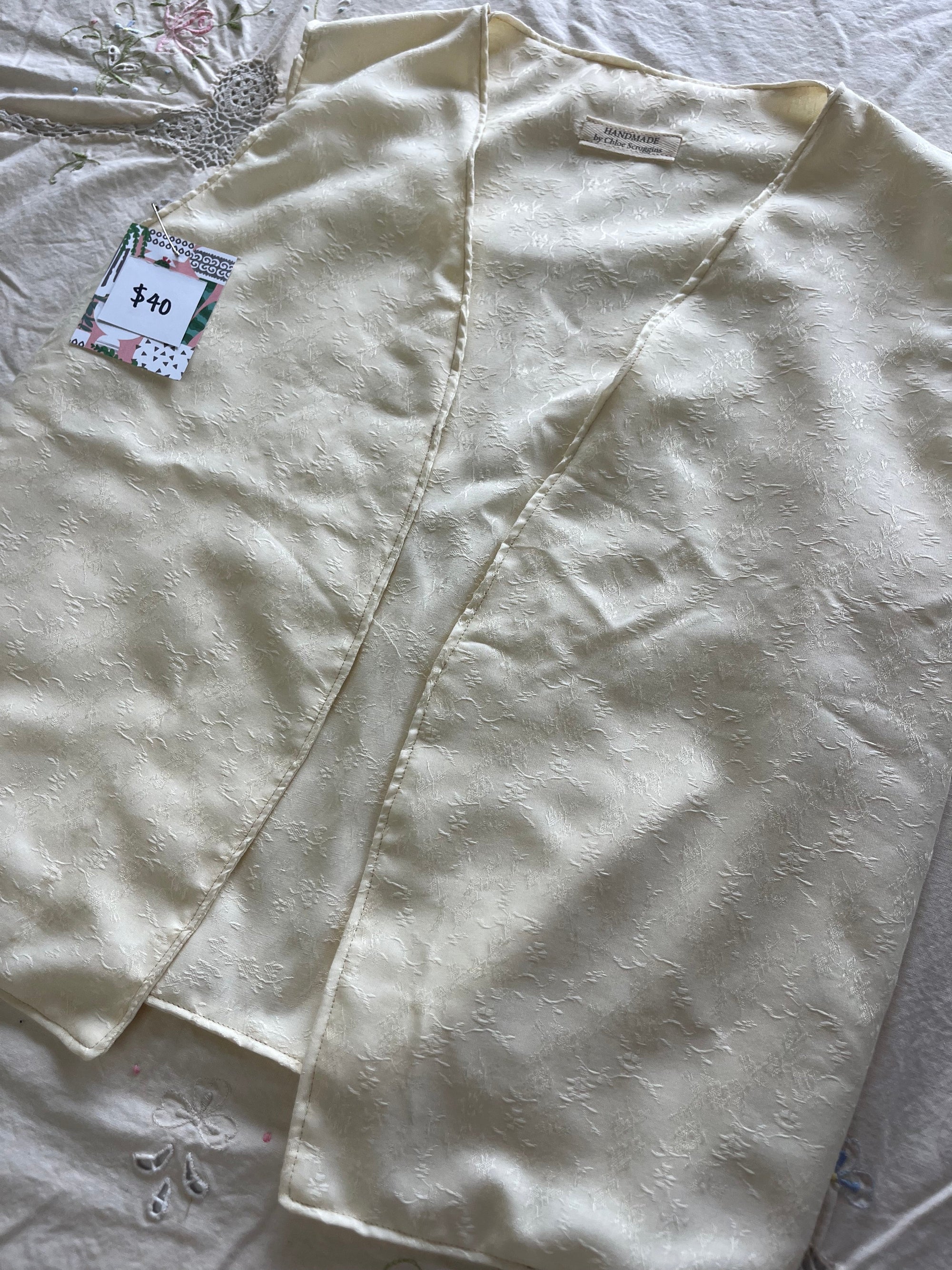 Linen Subtle Embroidered Floral Vest