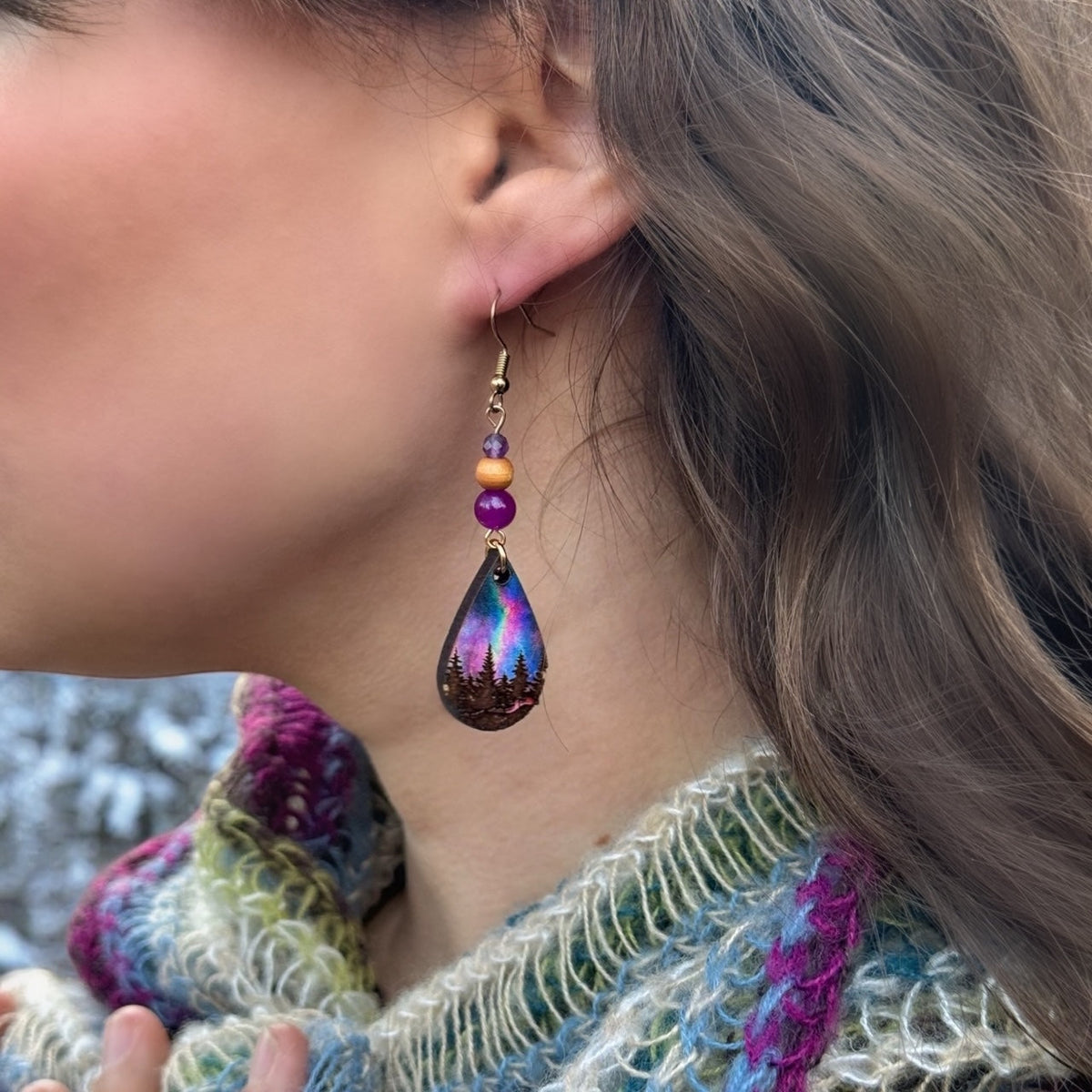 Purple Aurora Borealis Earrings – Iridescent Statement Jewelry by Kinley Jewelry