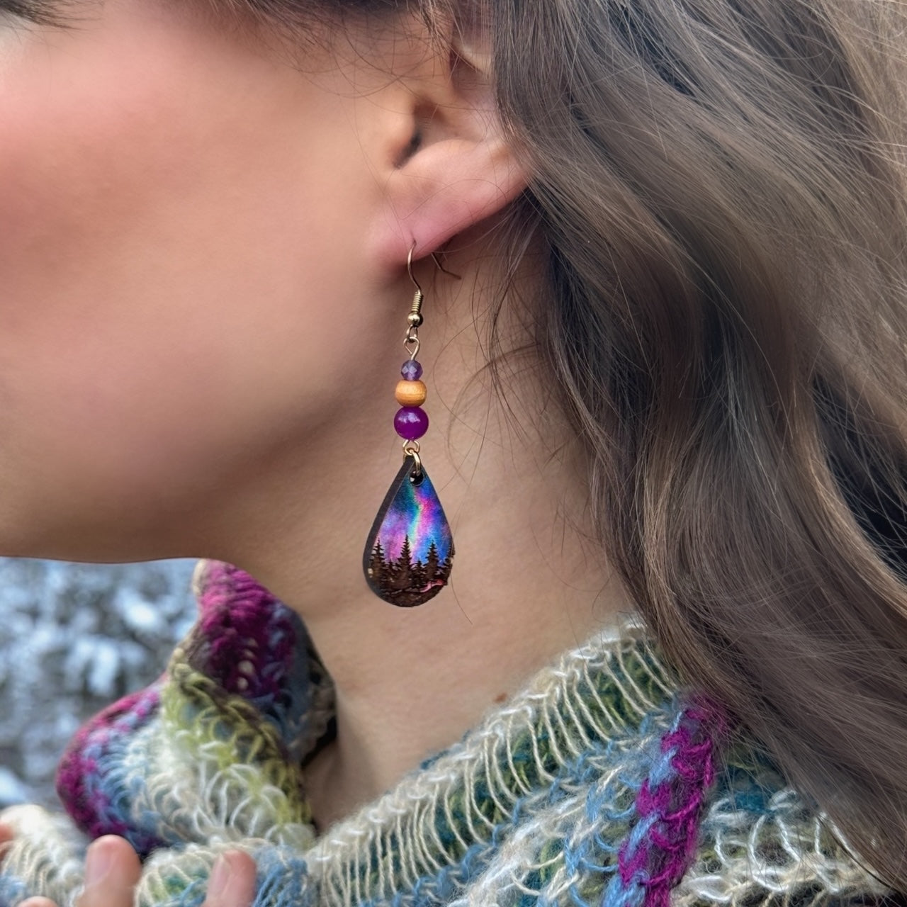 Purple Aurora Borealis Earrings – Iridescent Statement Jewelry by Kinley Jewelry