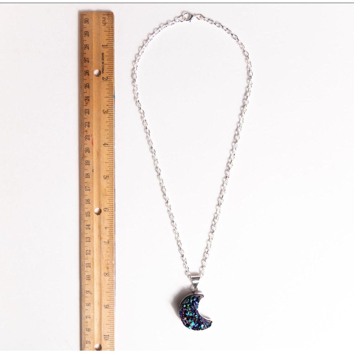 Mystic Rainbow Druzy Crescent Moon Necklace
