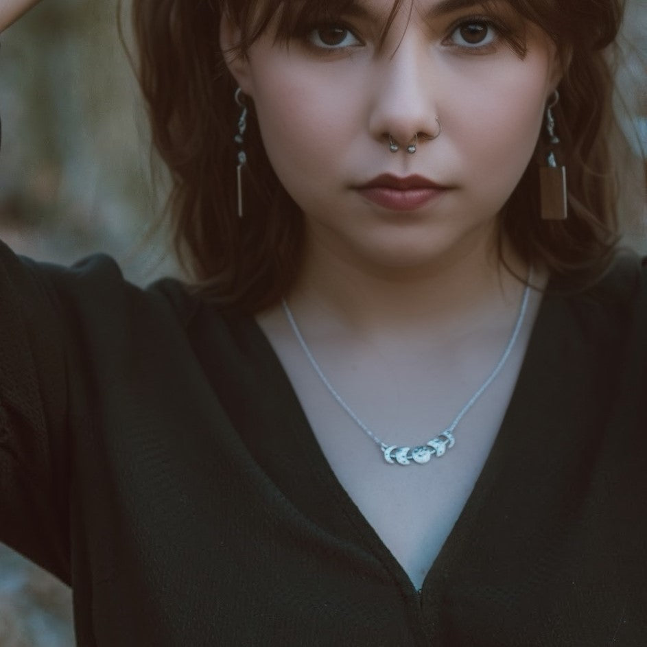 Silver Moon Phases Bar Necklace