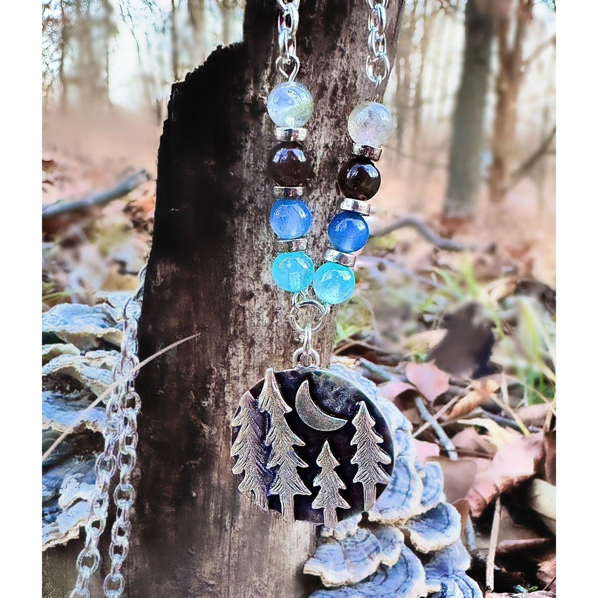 Moonlit Forest Necklace – Handcrafted Jewelry with Icy Blue Gemstones by Kinley Jewelry
