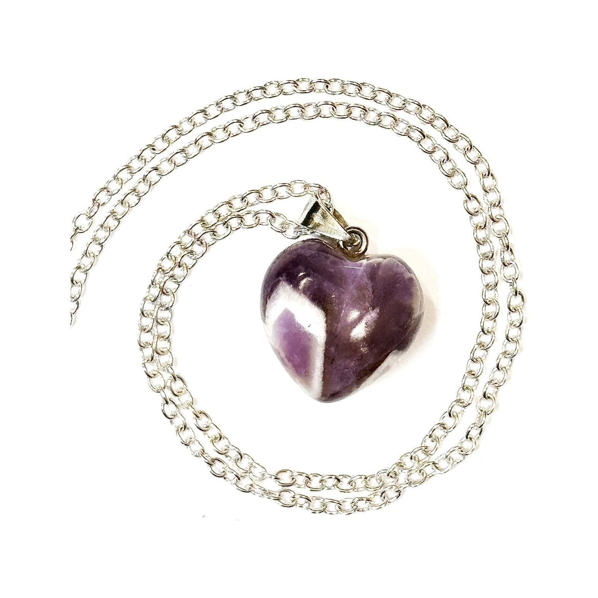 Dream Amethyst Gemstone Heart Necklace on silver chain by Kinley Jewelry.