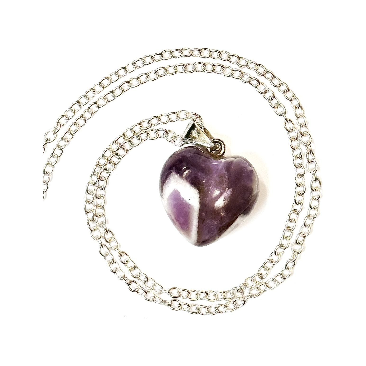 Dream Amethyst Gemstone Heart Necklace on silver chain by Kinley Jewelry.