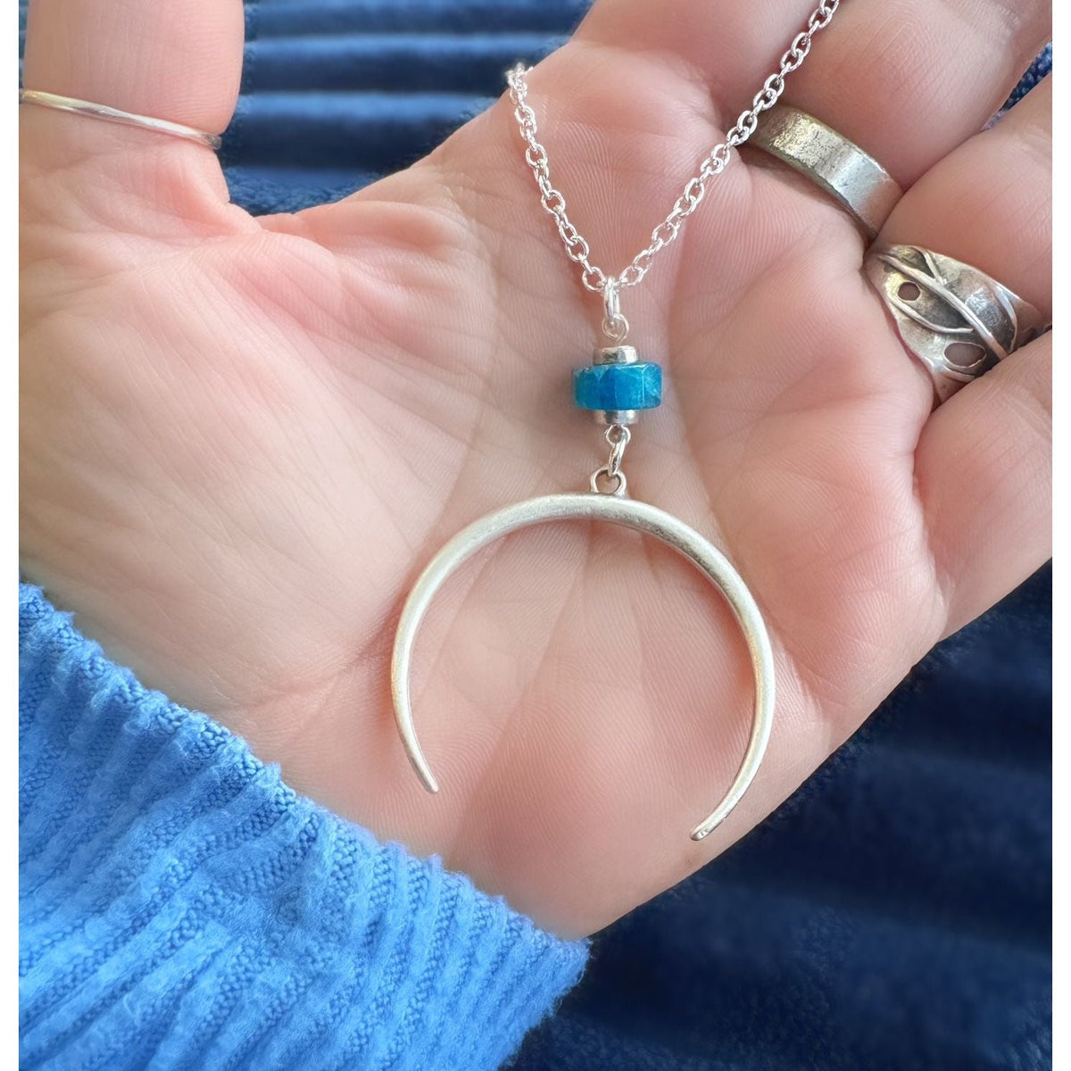 Horn Moon Guidance Necklace featuring Apatite – Icy Blue Gemstone Jewelry by Kinley Jewelry