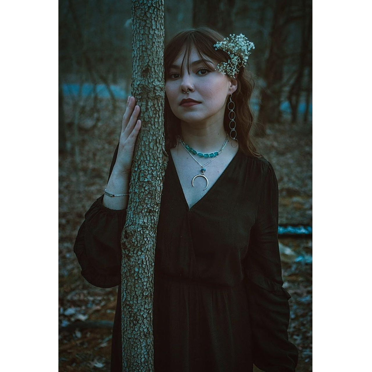 Horn Moon Guidance Necklace featuring Apatite – Icy Blue Gemstone Jewelry by Kinley Jewelry