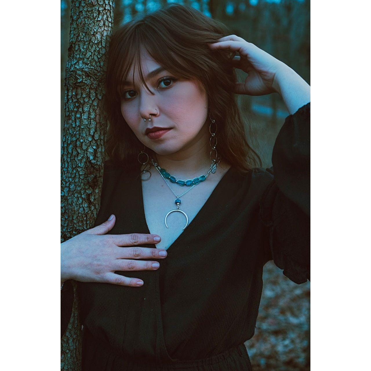 Horn Moon Guidance Necklace featuring Apatite – Icy Blue Gemstone Jewelry by Kinley Jewelry