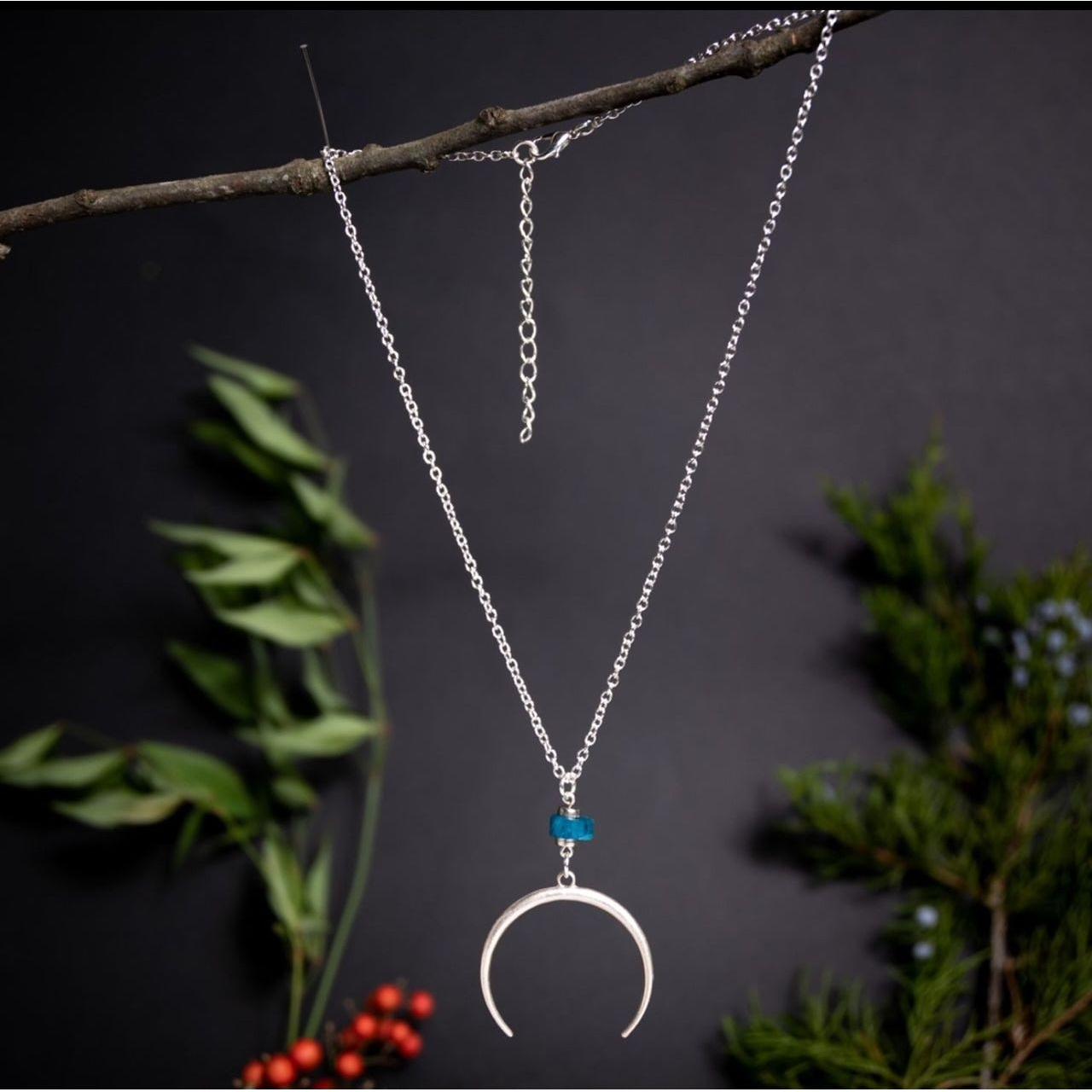 Horn Moon Guidance Necklace featuring Apatite – Icy Blue Gemstone Jewelry by Kinley Jewelry