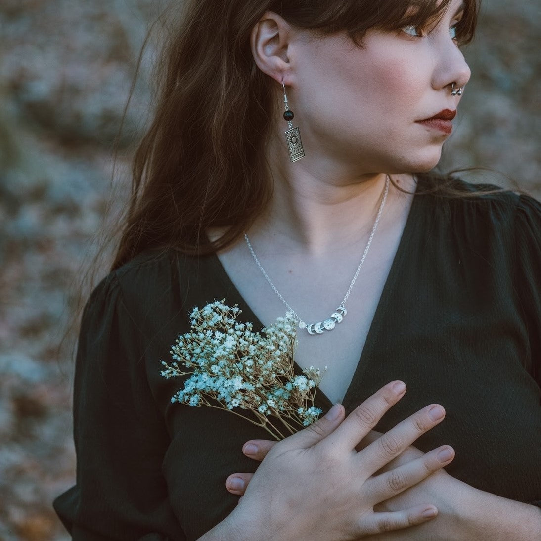 Silver Moon Phases Bar Necklace