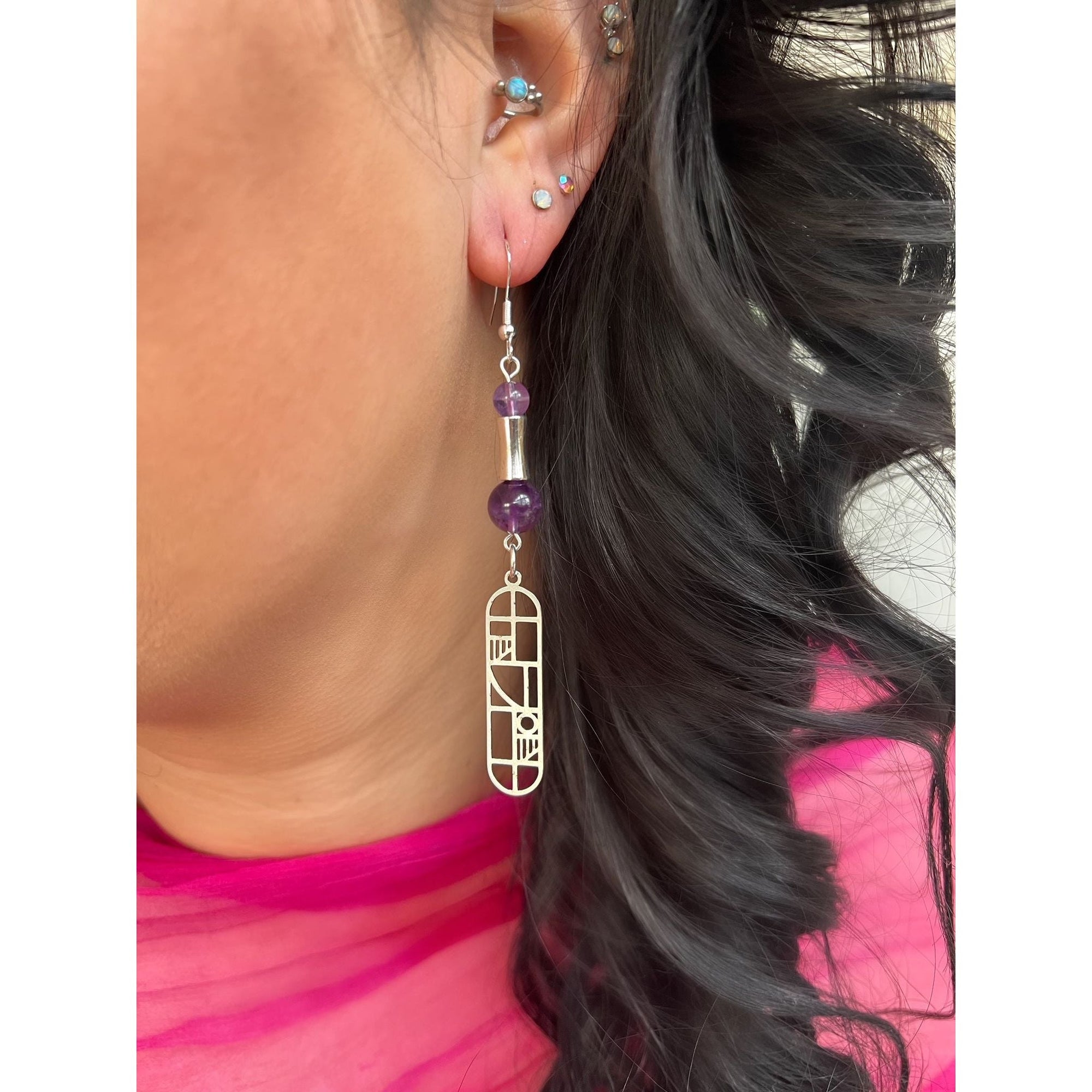 Amethyst Geometric Dangle Earrings – Modern February Birthstone Jewelry by Kinley Jewelry