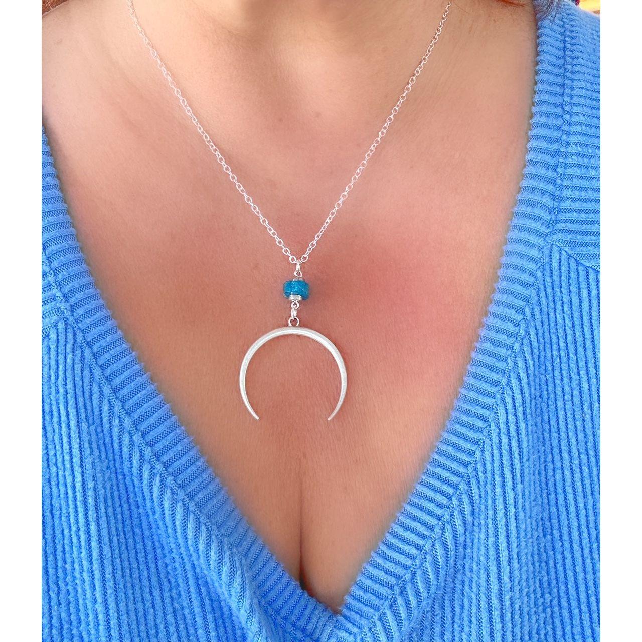 Horn Moon Guidance Necklace featuring Apatite – Icy Blue Gemstone Jewelry by Kinley Jewelry