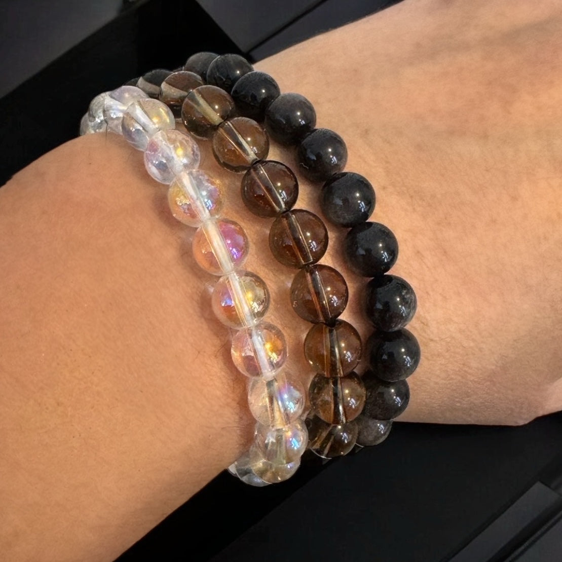 Aura Clear Quartz Stretch Bracelet - 8mm Gemstone