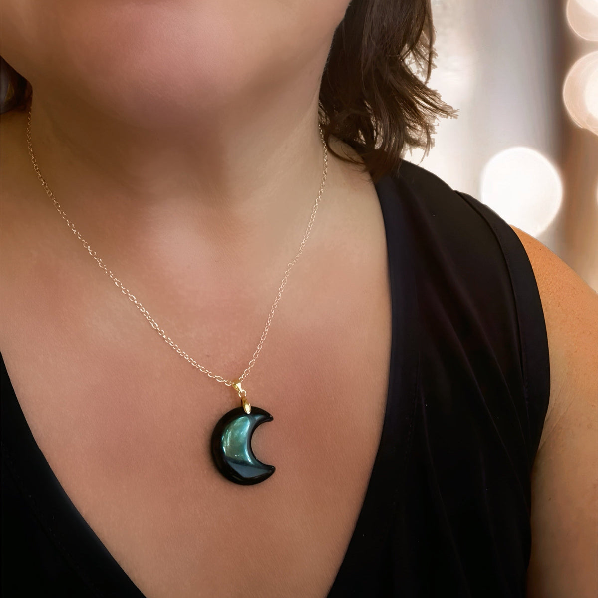 Black Obsidian Crescent Moon Necklace