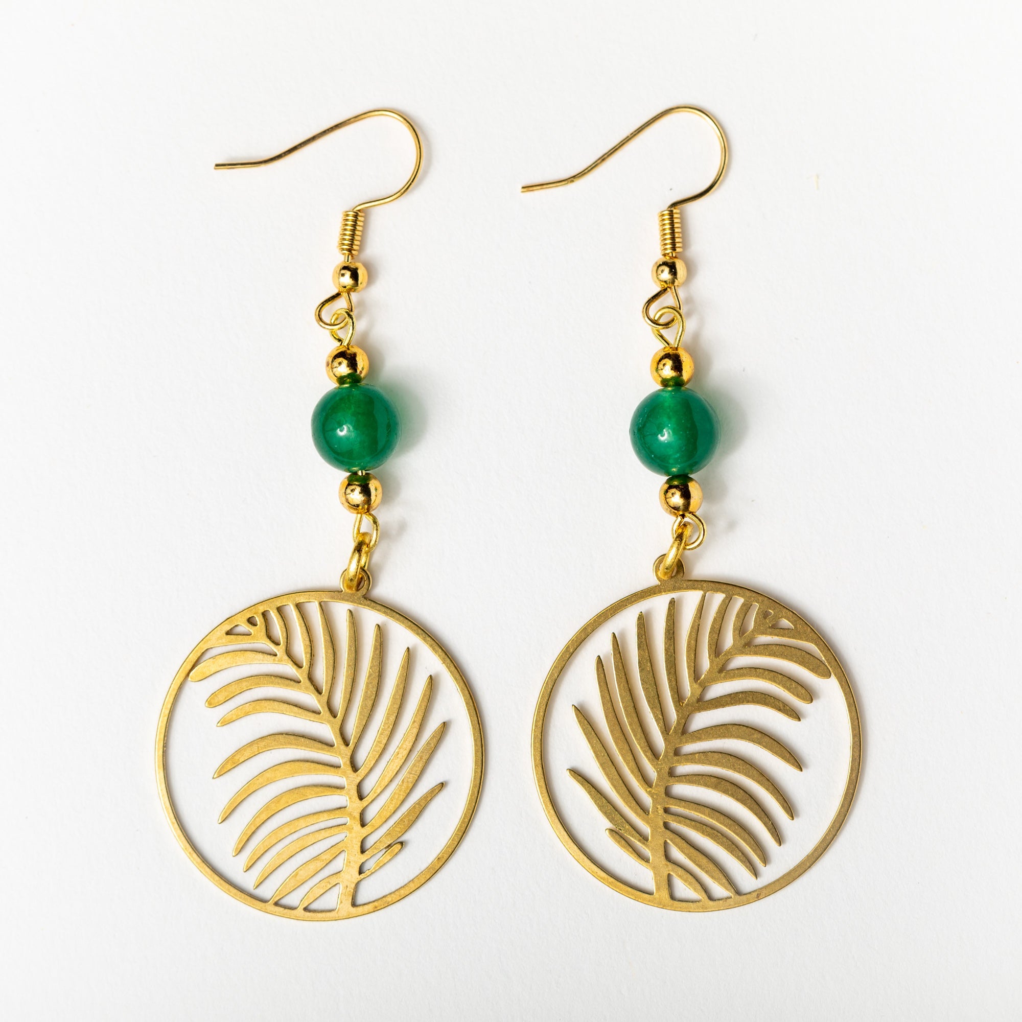 Majesty Palm Leaves with Green Jade Earrings
