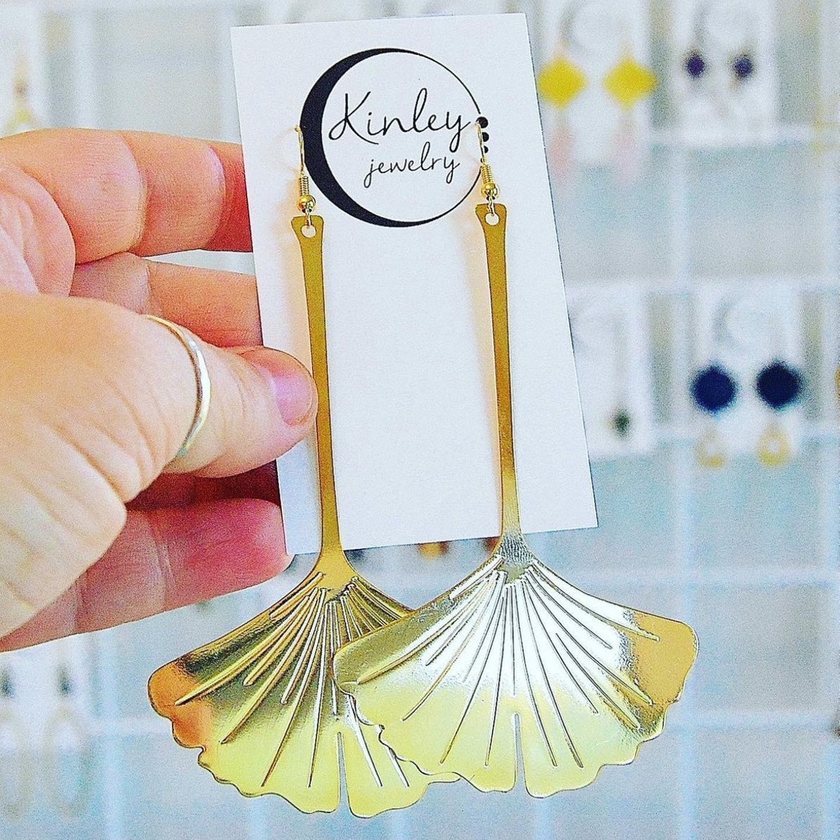 Shiny Gold Huge Gingko Leaf Earrings