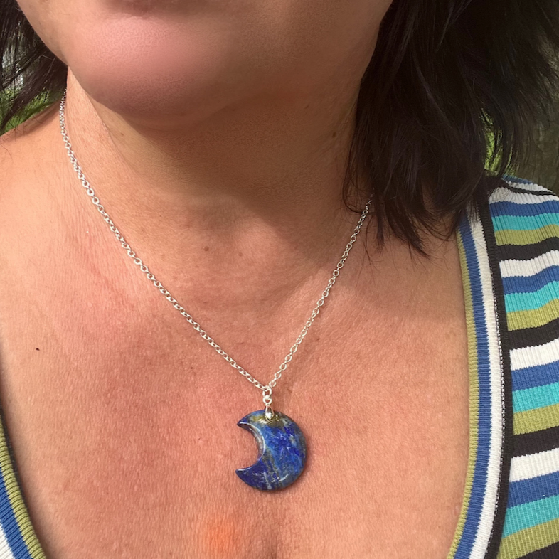 Crescent Moon Gemstone Pendant Necklace - Lapis Lazuli