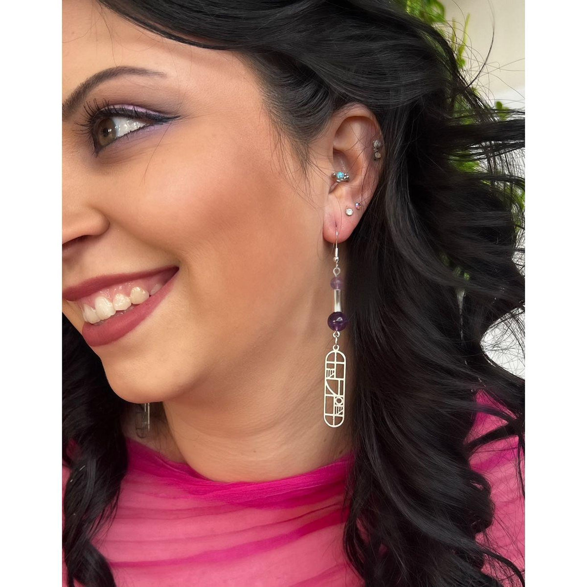 Amethyst Geometric Dangle Earrings – Modern February Birthstone Jewelry by Kinley Jewelry