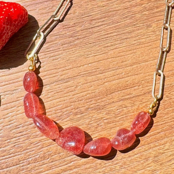 Strawberry Quartz Polished Stones Necklace