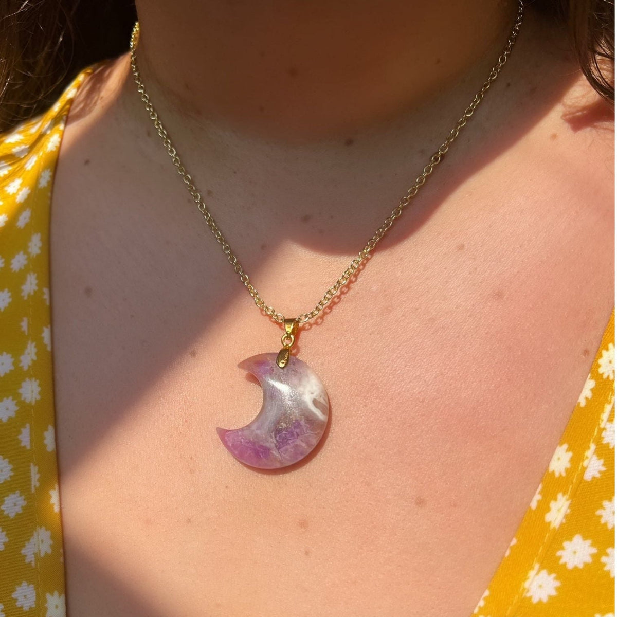 Crescent Moon Pendant Necklace featuring Dream Amethyst – February Birthstone Collection by Kinley Jewelry