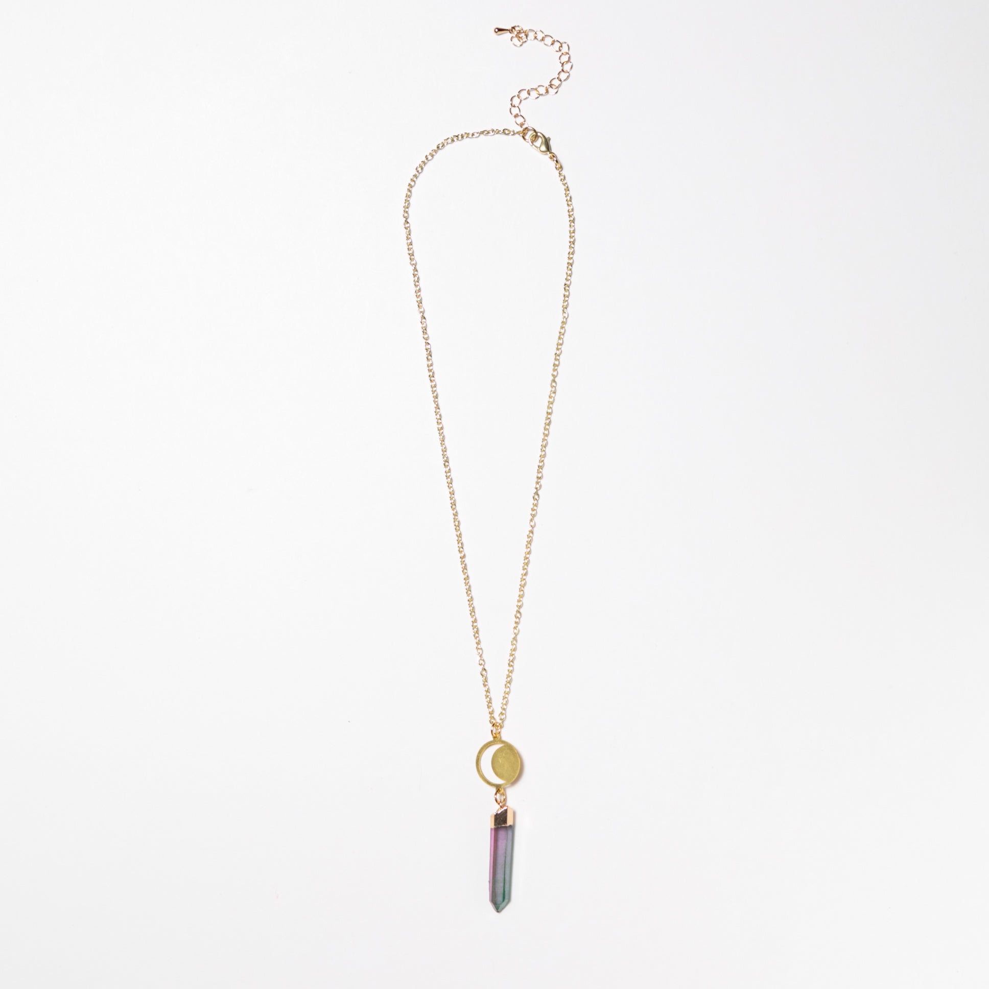 Aura Quartz Point Crescent Moon Cutout Necklace