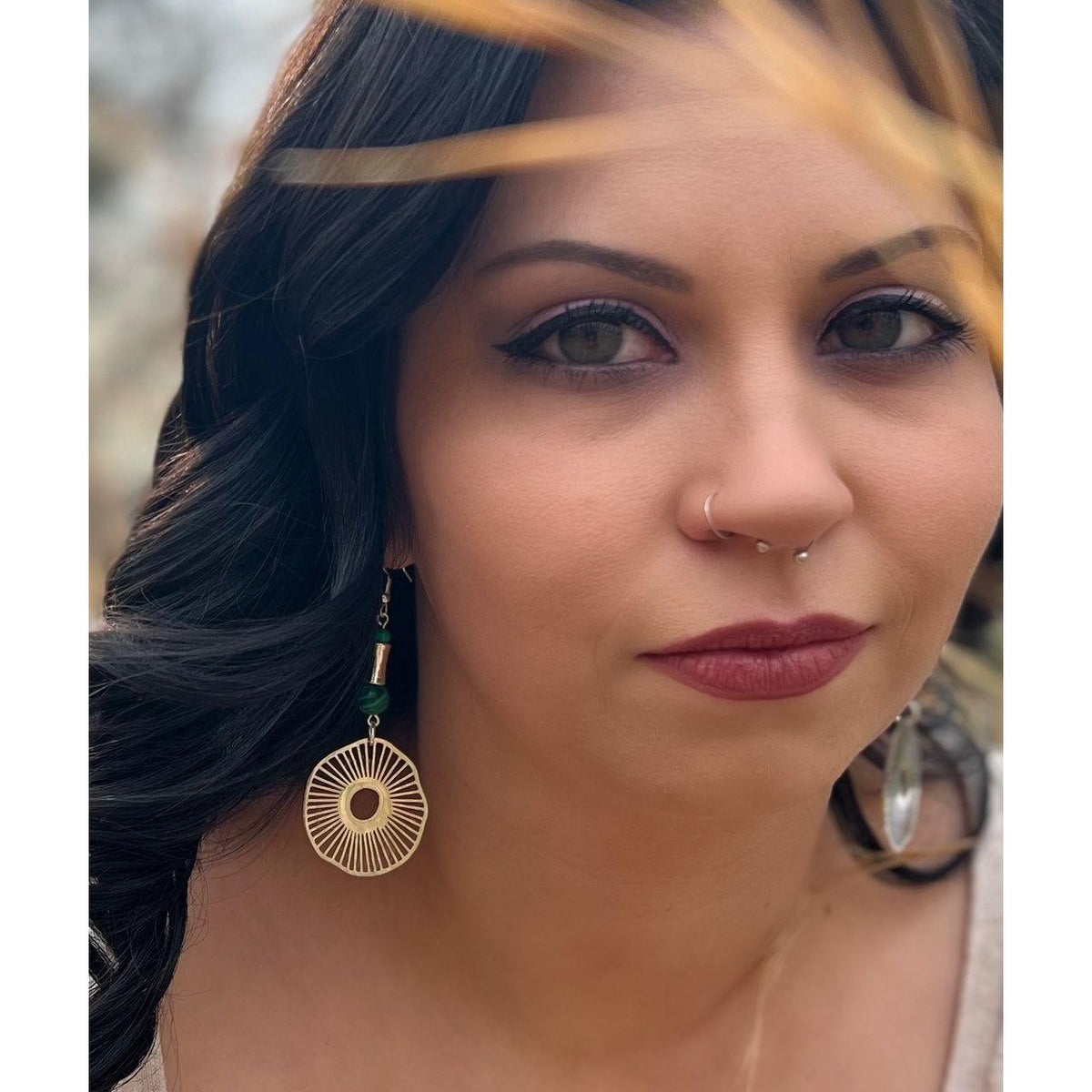 Organic Natural Pattern Earrings with Malachite