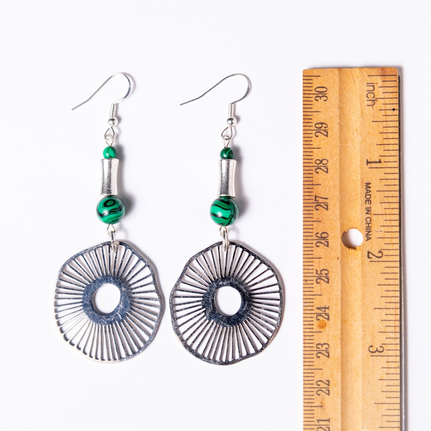 Organic Natural Pattern Earrings with Malachite